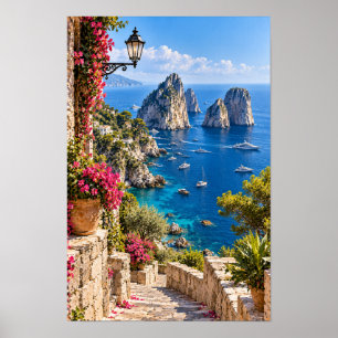 Capri Italien Felsen im Meer Mittelmeer Wand Poster