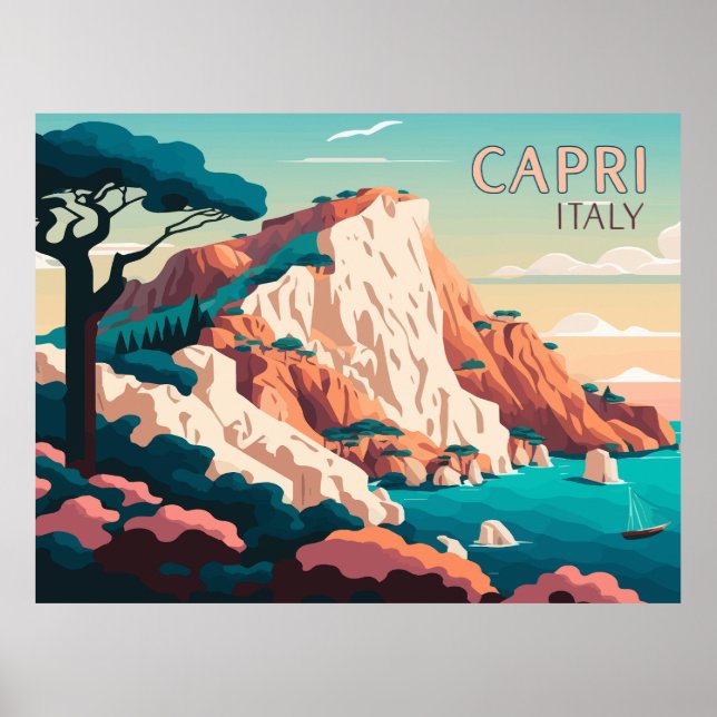 Capri Italien Lemons Mittelmeerinsel Retro Poster (Vorne)
