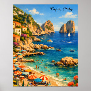 Capri Italien Vintage Marina Piccola Strand Poster