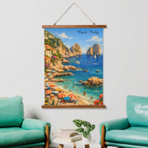 Capri Italien Vintage Marina Piccola Strand Wandteppich Mit Holzrahmen