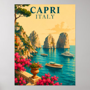 Capri Italien Vintage Reise Faraglioni Felsformati Poster