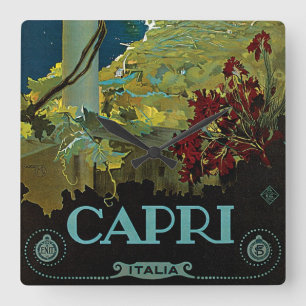 Capri, Italien, Vintage Reiseposter Art Italia Quadratische Wanduhr
