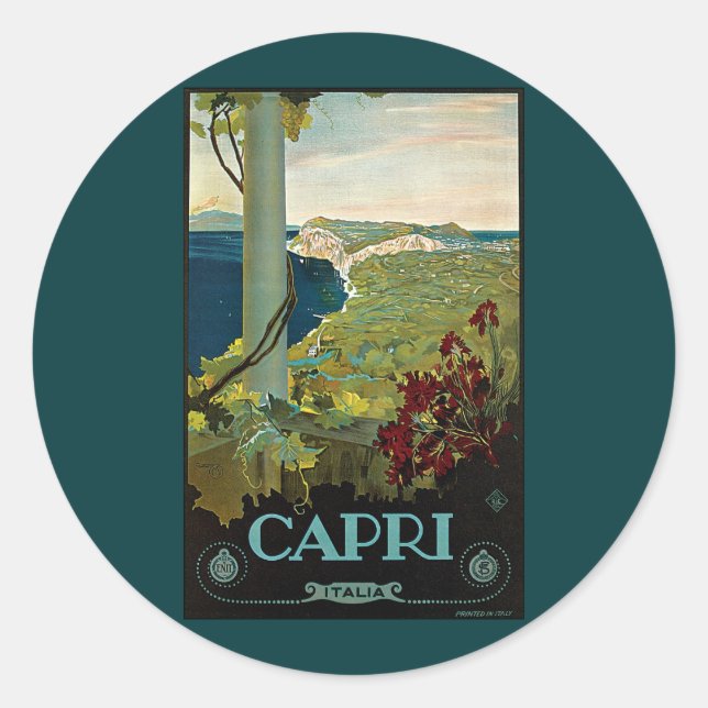Capri, Italien, Vintage Travel Poster Art Italia Runder Aufkleber (Vorderseite)