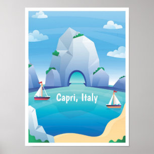 Capri Italy Vintage Travel Illustration Poster