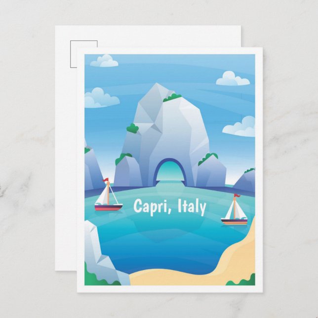 Capri Italy Vintage Travel Illustration Postkarte (Vorne/Hinten)