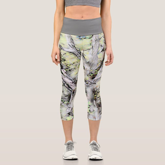 Capri Leggings mit grauem und grünem Abstract-Desi (Vorderseite)