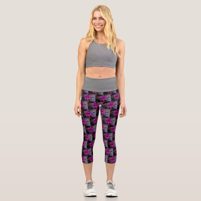 Capri Leggings mit Lila Bromeliden (Vorderseite)