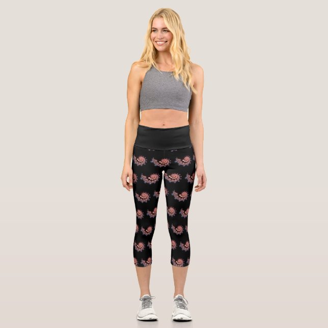 Capri Leggings Schwarz mit Design für digitale Mus (Vorderseite)