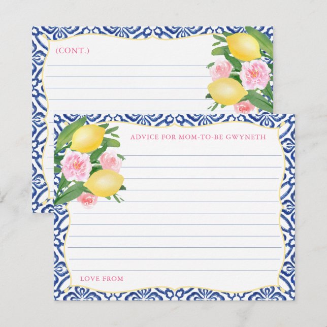 Capri Lemons Rosa Blumenempfehlung für die Mama-to Einladung (Vorne/Hinten)