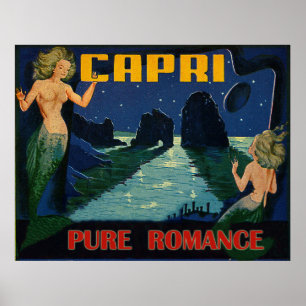 Capri, pure Romantik, Nixen bei Nacht, Vintage Poster