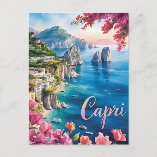 Capri Wasserfarbe Postkarte (Vorderseite)