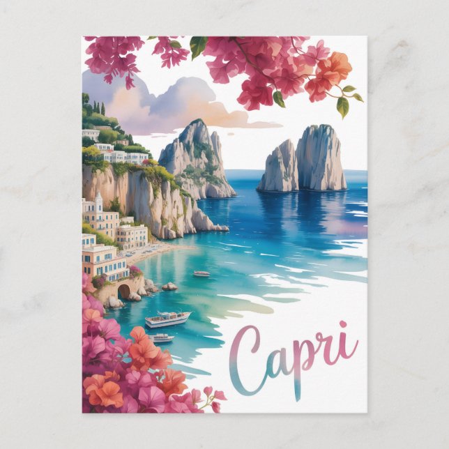 Capri Wasserfarbe Postkarte (Vorderseite)