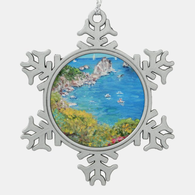 Capri - Zinn-Schneeflocke-Verzierung Schneeflocken Zinn-Ornament (Vorderseite)