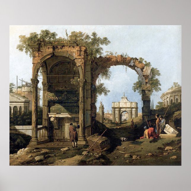 Capriccio mit klassischen Ruinen und Gebäude Poster (Vorne)