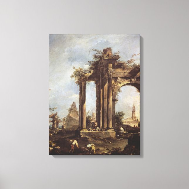 Capriccio mit römischen Ruinen, einer Pyramide und Leinwanddruck (Vorderseite)
