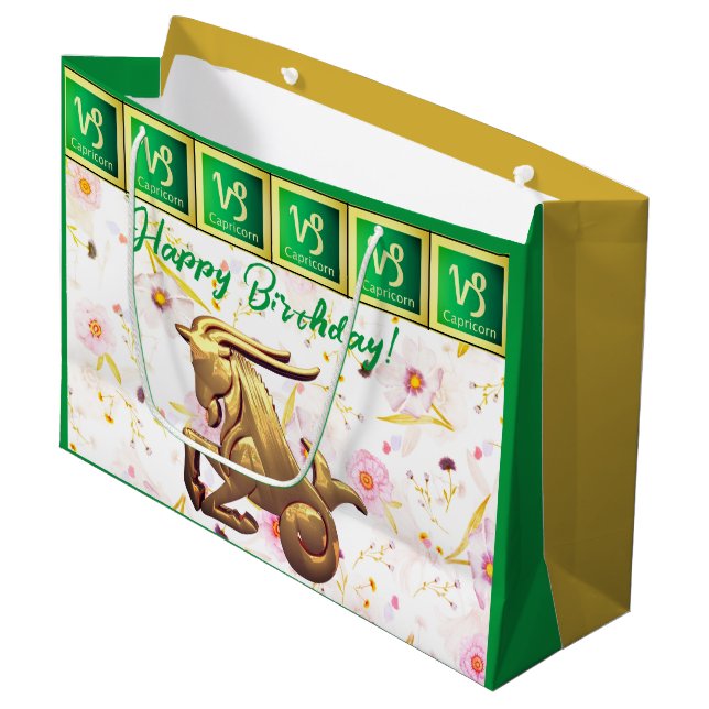 Capricorn Birthday Große Geschenktüte (Vorderseite Schrägansicht)
