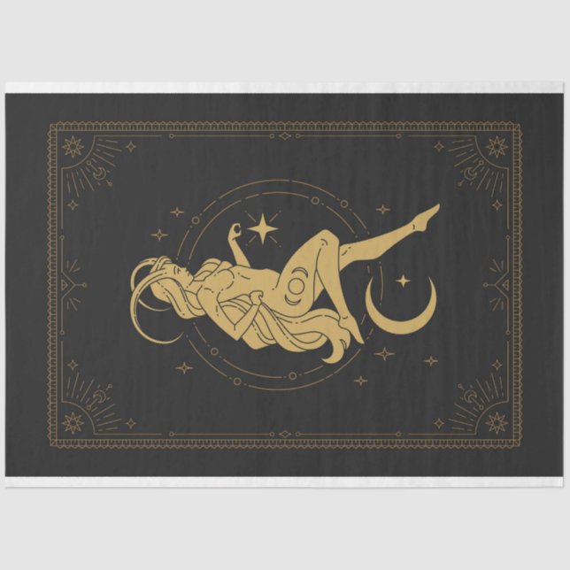 Capricorn Black and Gold Mystical Sun and Moon Seidenpapier (Vorderseite)
