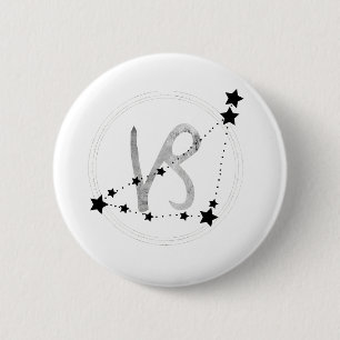 Capricorn Black and Silver Zodiac Constellation Button
