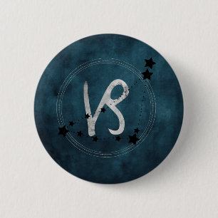 Capricorn Black & Silver Zodiac Button