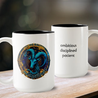 Capricorn Blue and Gold Watercolor Zodiac Zweifarbige Tasse