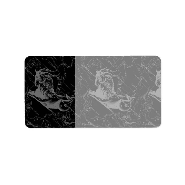 Capricorn Constellation Hevelius 1690 auf Schwarz Adressaufkleber (Vorne)