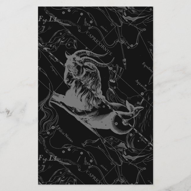 Capricorn Constellation Hevelius 1690 auf Schwarz Flyer (Vorne)