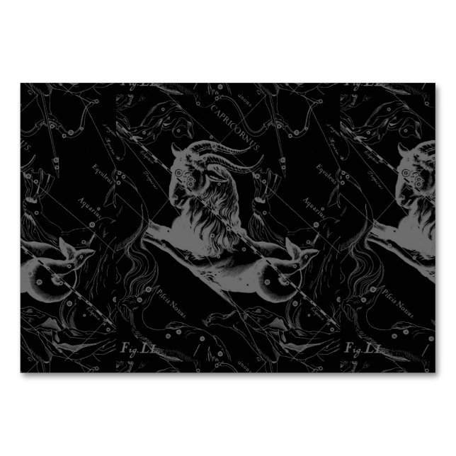 Capricorn Constellation Hevelius 1690 auf Schwarz Tischnummer (Vorderseite)