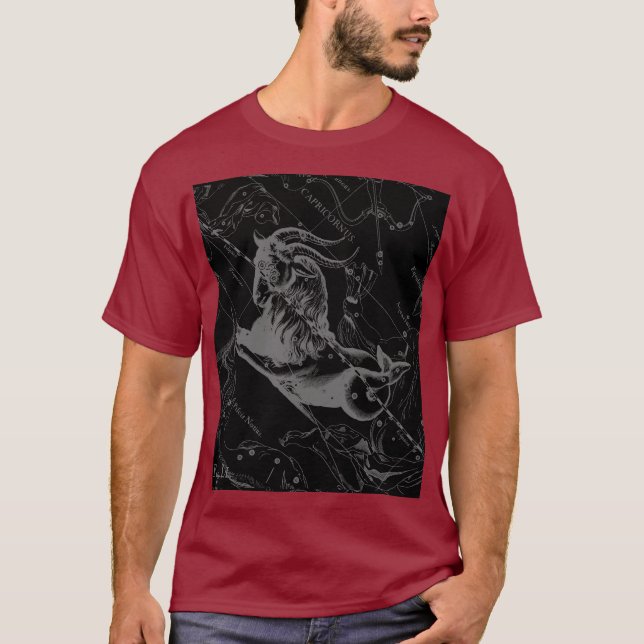 Capricorn Constellation Map Hevelius 1690 auf Blac T-Shirt (Vorderseite)