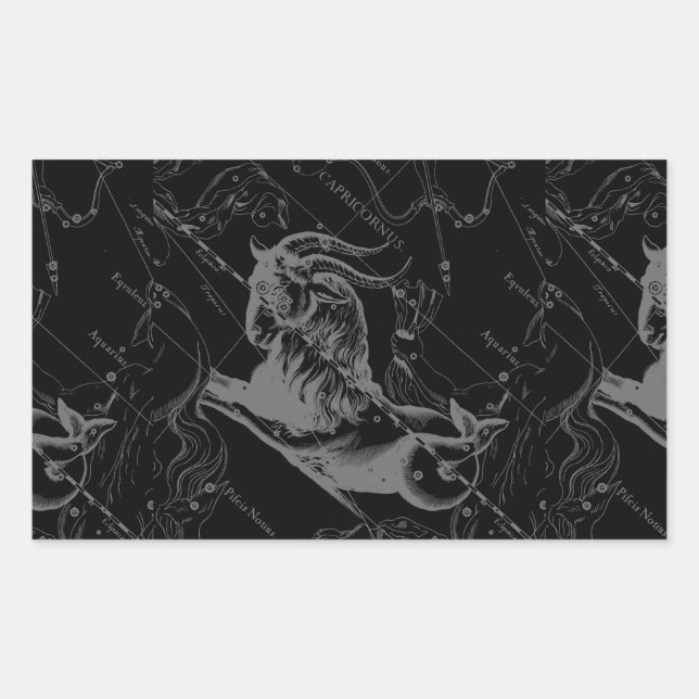 Capricorn Constellation Map Hevelius Graving Rechteckiger Aufkleber (Vorderseite)