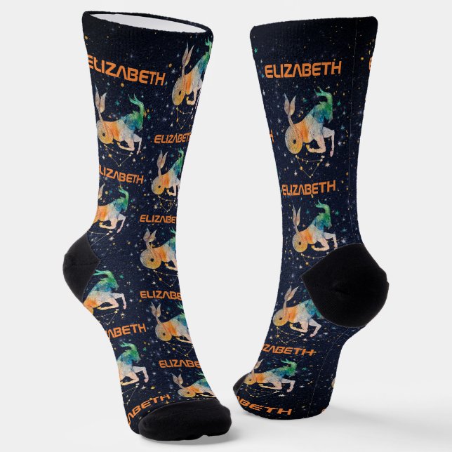 Capricorn Constellation Zodiac Aquarellgalaxie Socken (Gewinkelt)
