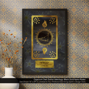 Capricorn Dark Zodiac Astrologie: Schwarzer Goldna Poster