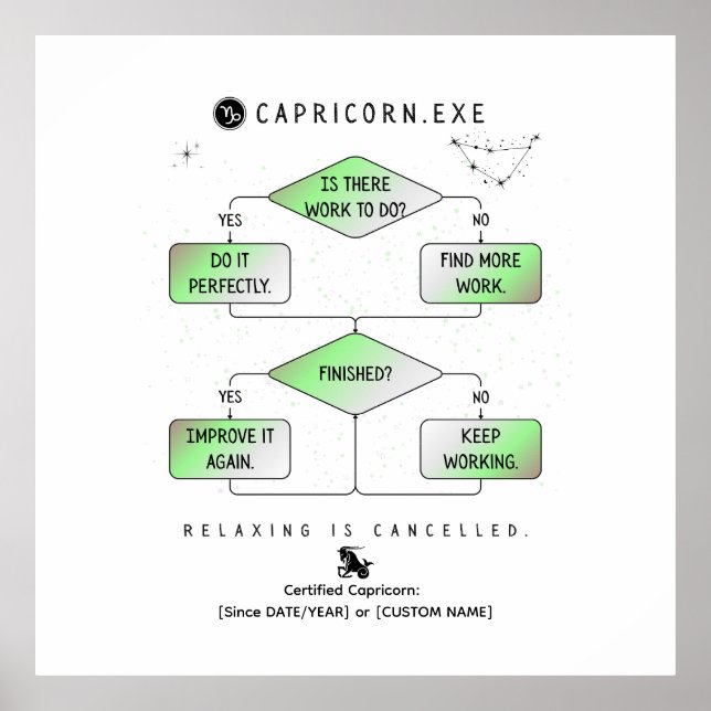 Capricorn Flowchart Funny Zodiac Spaß (farbig) Poster (Vorne)