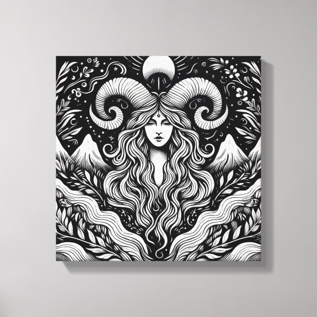 Capricorn Goddess Etching Canvas Wall Art Leinwanddruck (Vorderseite)