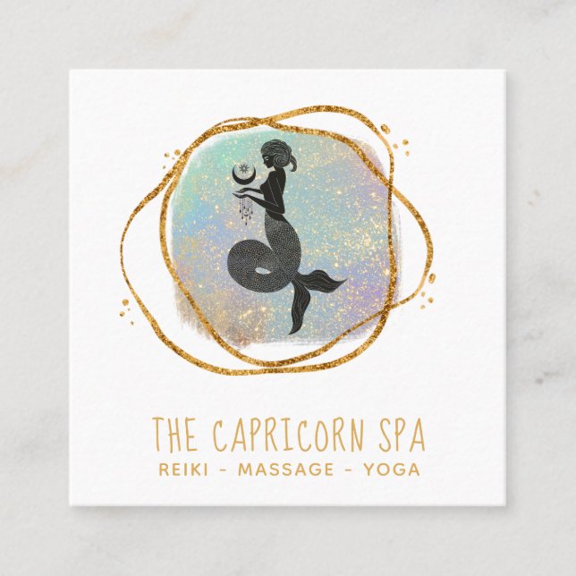 *~* Capricorn Goddess Mermaid Opal Gold Black  Quadratische Visitenkarte (Vorderseite)
