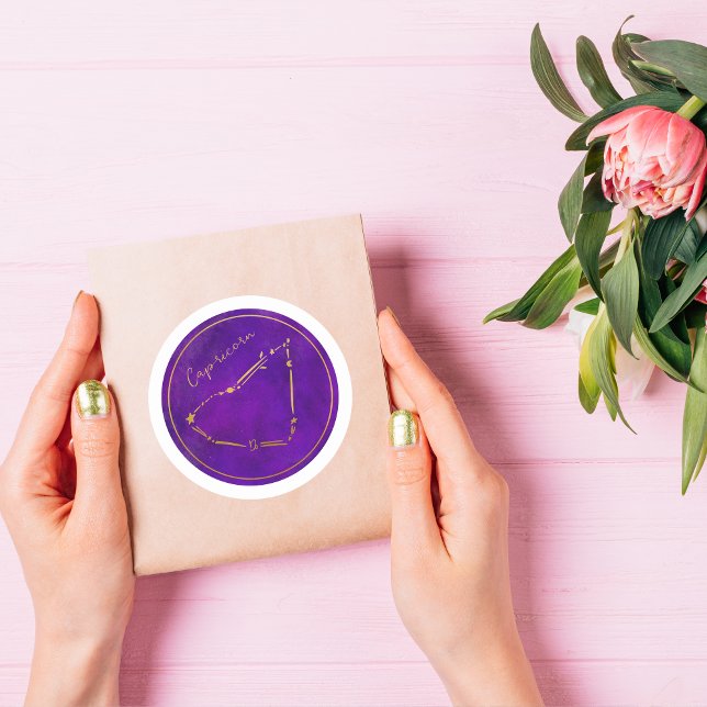 Capricorn Gold Foil Zodiac Constellation Runder Aufkleber (Von Creator hochgeladen)