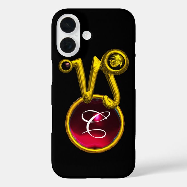 CAPRICORN GOLD ZODIAC SIGN RED RUBY MONOGRAM Case-Mate iPhone HÜLLE (Rückseite)