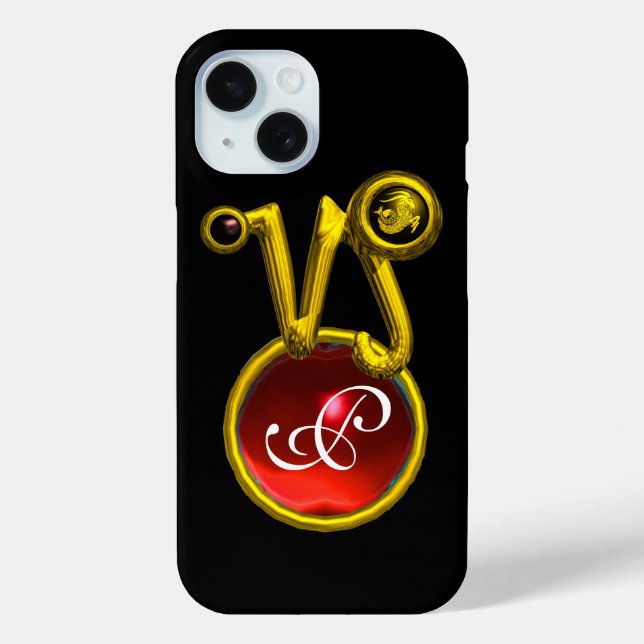 CAPRICORN GOLD ZODIAC SIGN RED RUBY MONOGRAM Case-Mate iPhone HÜLLE (Rückseite)