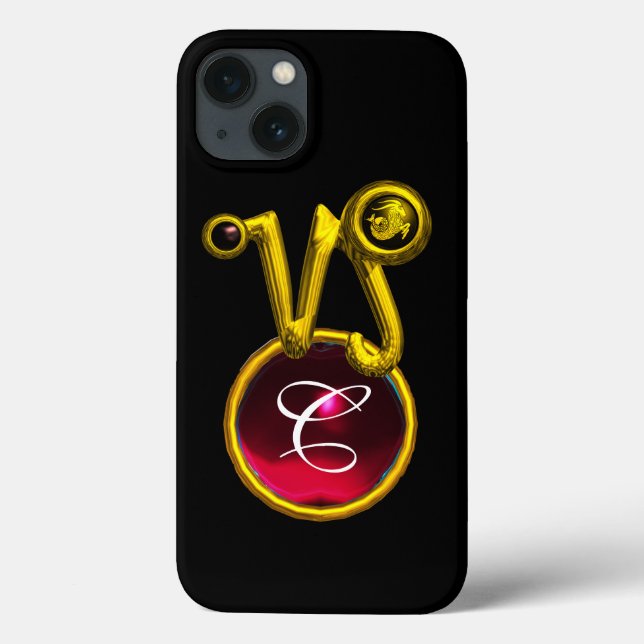 CAPRICORN GOLD ZODIAC SIGN RED RUBY MONOGRAM Case-Mate iPhone HÜLLE (Rückseite)