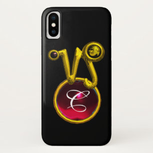 CAPRICORN GOLD ZODIAC SIGN RED RUBY MONOGRAM Case-Mate iPhone HÜLLE