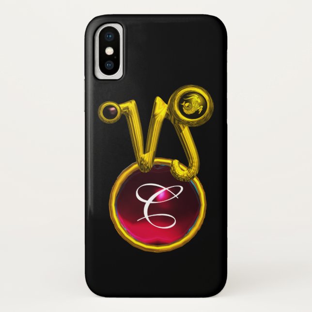 CAPRICORN GOLD ZODIAC SIGN RED RUBY MONOGRAM Case-Mate iPhone HÜLLE (Rückseite)
