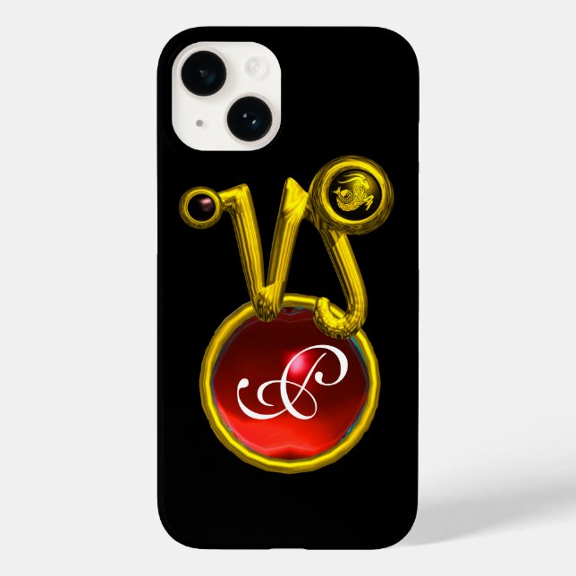 CAPRICORN GOLD ZODIAC SIGN RED RUBY MONOGRAM Case-Mate iPhone HÜLLE (Rückseite)