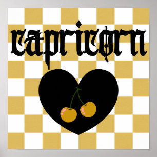 Capricorn Gothic Aesthetic Checkered Cherry Art Poster
