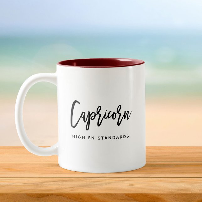 Capricorn Horoscope Modern Birthday Script Zodiac Zweifarbige Tasse (Von Creator hochgeladen)