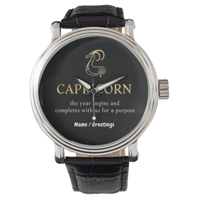 Capricorn Jahr beginnt und endet mit uns anpassbar Armbanduhr (Vorderseite)