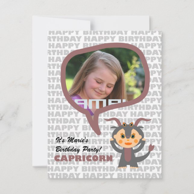 Capricorn Kinder Party Einladung mit Foto (Vorderseite)