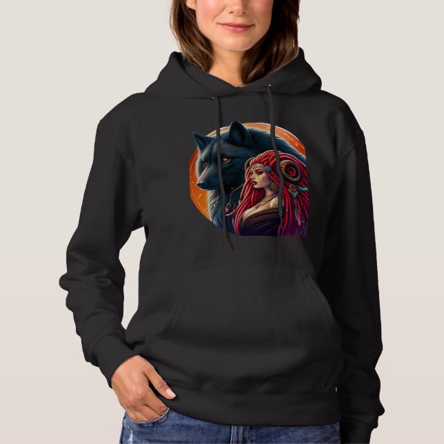 Capricorn Königin mit ihrem Wolf - Stärke, Weishei Hoodie (Vorderseite)