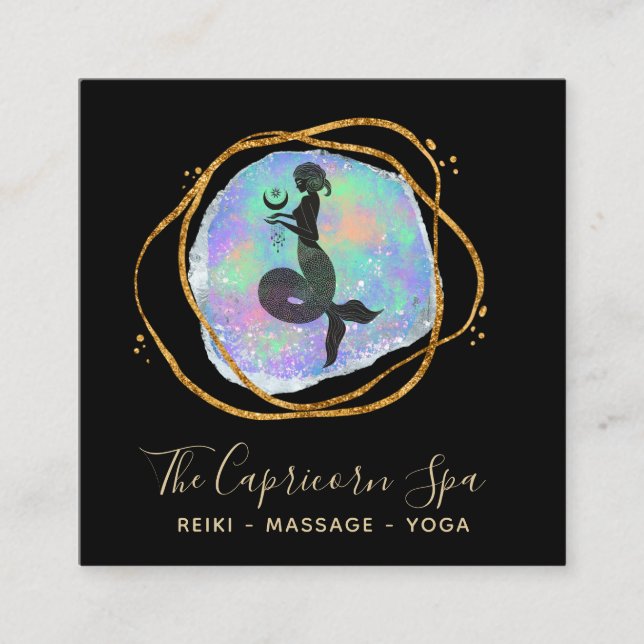 *~* Capricorn Meerjungfrau Opal Gold Rainbow Godde Quadratische Visitenkarte (Vorderseite)