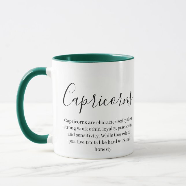 Capricorn-Merkmale und Zodiac-Zeichen Tasse (Links)