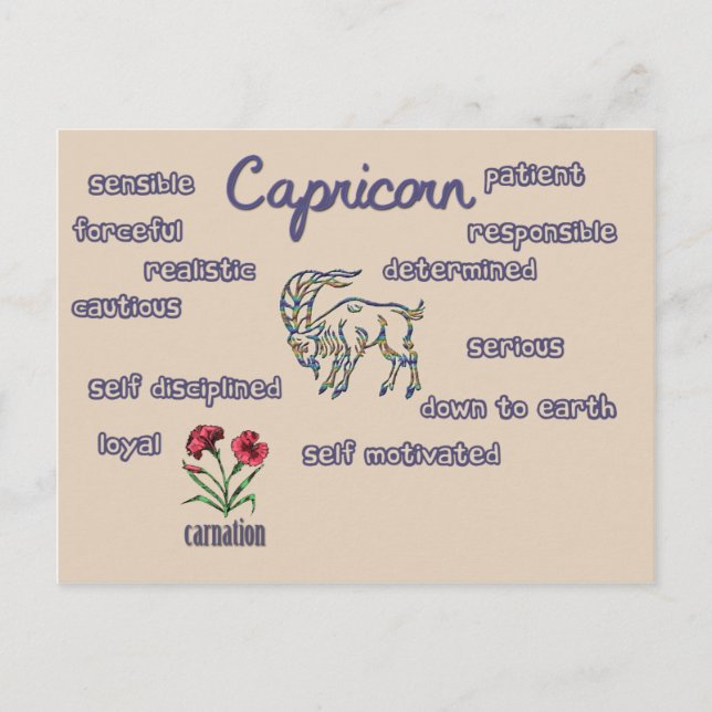 Capricorn-Merkmale Zodiac-Karte Postkarte (Vorderseite)