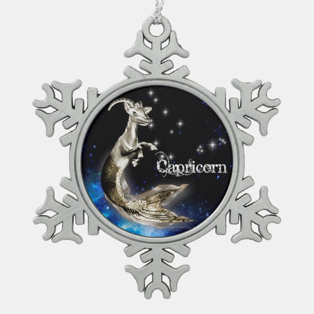 Capricorn-Ornament Schneeflocken Zinn-Ornament (Vorderseite)